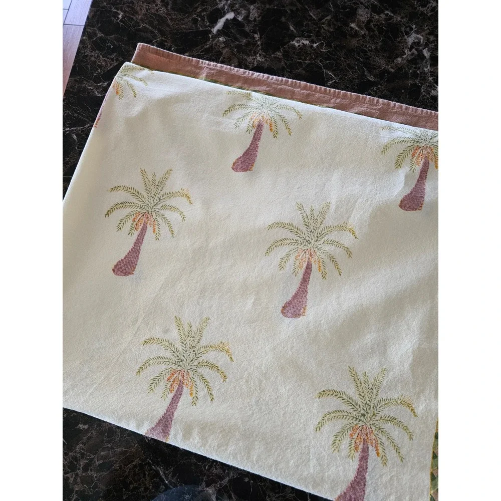 Couleur Nature Palm Tree Cotton Tablecloth 59x86 Rectangular Tropical Coastal